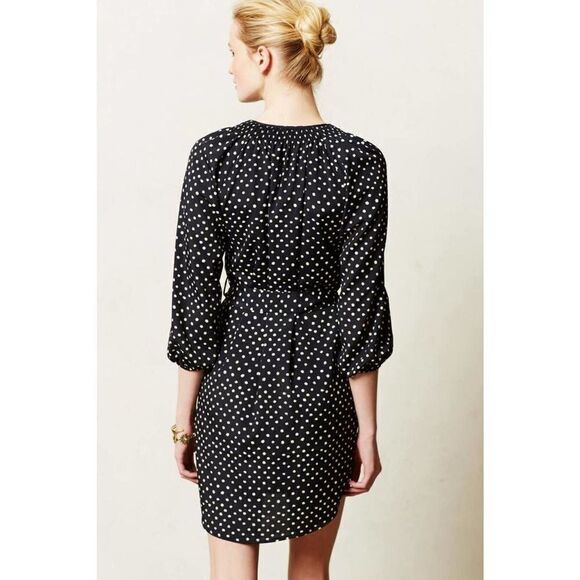 Anthropologie Maeve Navy Blue and White Polka Dot Dress - Picture 2 of 10